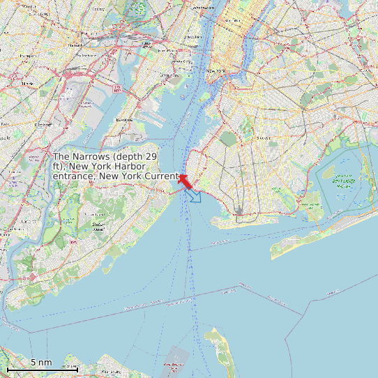 Map of The Narrows (depth 29 ft), New York Harbor entrance, New York Current Prediction Station