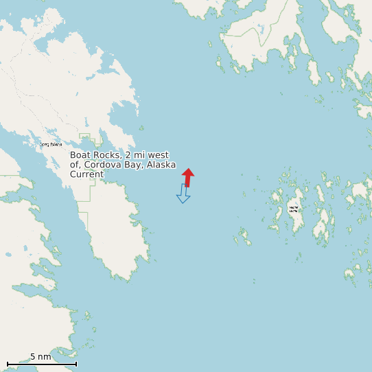 Map of Boat Rocks, 2 mi west of, Cordova Bay, Alaska Current Prediction Station