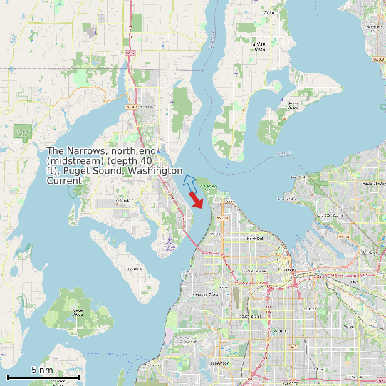 Map of The Narrows, north end (midstream) (depth 40 ft), Puget Sound, Washington Current Prediction Station