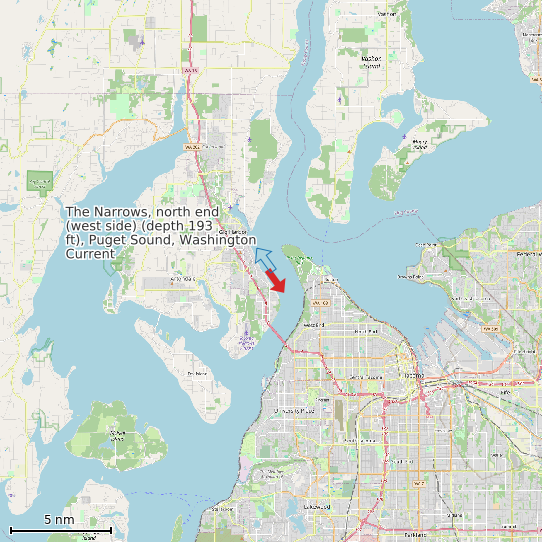 Map of The Narrows, north end (west side) (depth 193 ft), Puget Sound, Washington Current Prediction Station