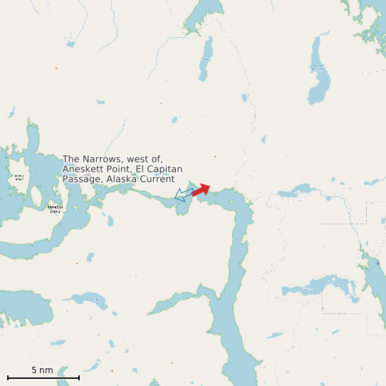 Map of The Narrows, west of, Aneskett Point, El Capitan Passage, Alaska Current Prediction Station