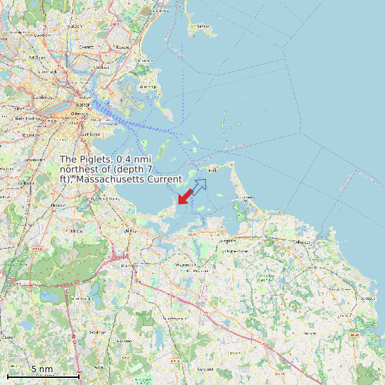 Map of The Piglets, 0.4 nmi northest of (depth 7 ft), Massachusetts Current Prediction Station
