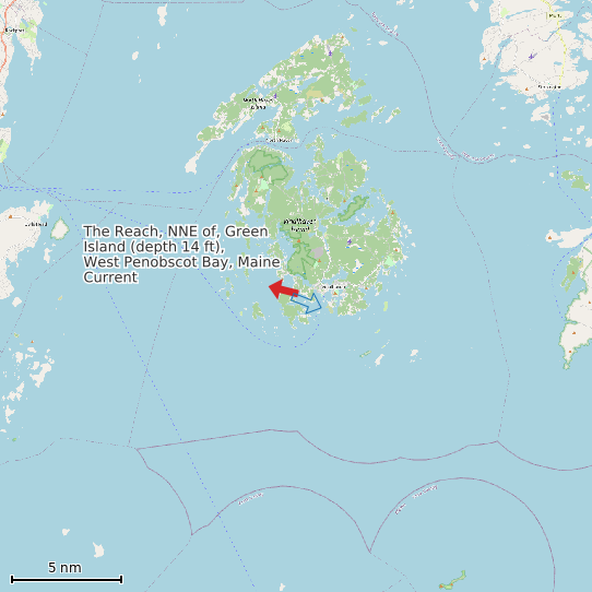 Map of The Reach, NNE of, Green Island (depth 14 ft), West Penobscot Bay, Maine Current Prediction Station