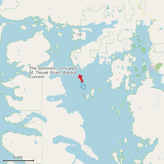 Map of The Sentinels, 1 mi west of, Tlevak Strait, Alaska Current Prediction Station
