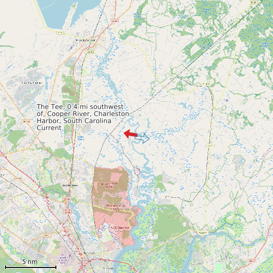 Map of The Tee, 0.4 mi southwest of, Cooper River, Charleston Harbor, South Carolina Current Prediction Station