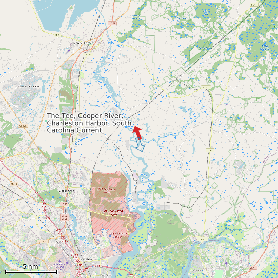 Map of The Tee, Cooper River, Charleston Harbor, South Carolina Current Prediction Station