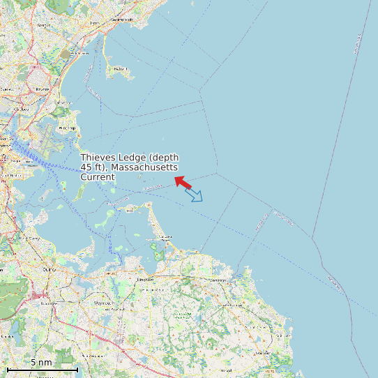 Map of Thieves Ledge (depth 45 ft), Massachusetts Current Prediction Station