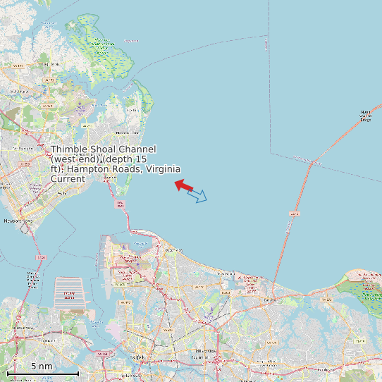 Map of Thimble Shoal Channel (west end) (depth 15 ft), Hampton Roads, Virginia Current Prediction Station