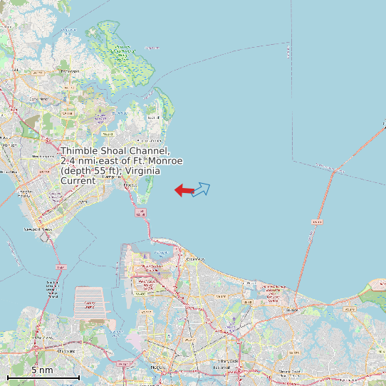 Map of Thimble Shoal Channel, 2.4 nmi east of Ft. Monroe (depth 55 ft), Virginia Current Prediction Station