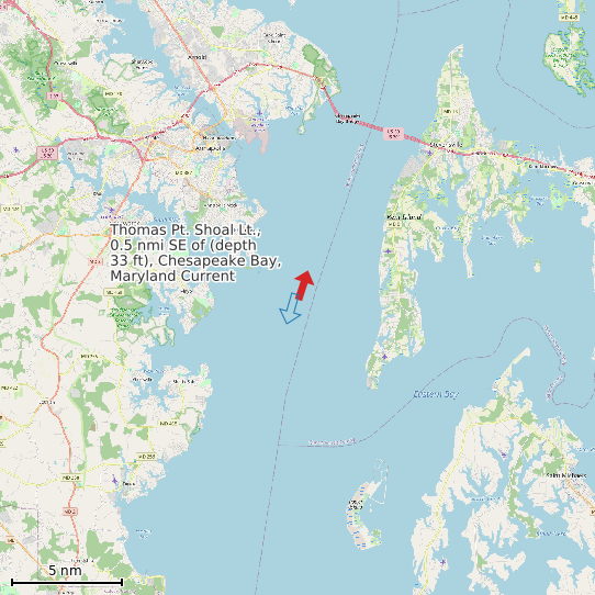 Map of Thomas Pt. Shoal Lt., 0.5 nmi SE of (depth 33 ft), Chesapeake Bay, Maryland Current Prediction Station