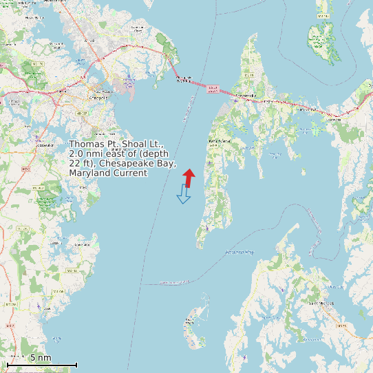 Map of Thomas Pt. Shoal Lt., 2.0 nmi east of (depth 22 ft), Chesapeake Bay, Maryland Current Prediction Station