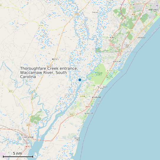 Map of Thoroughfare Creek entrance, Waccamaw River, South Carolina Tide Prediction Station