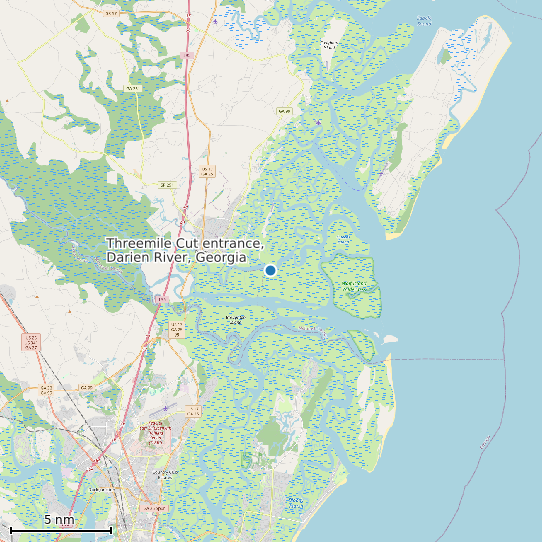 Map of Threemile Cut entrance, Darien River, Georgia Tide Prediction Station