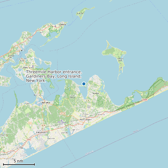 Map of Threemile Harbor entrance, Gardiners Bay, Long Island, New York Tide Prediction Station