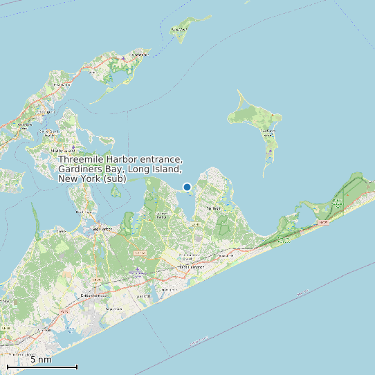Map of Threemile Harbor entrance, Gardiners Bay, Long Island, New York (sub) Tide Prediction Station
