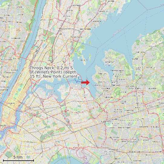 Map of Throgs Neck, 0.2 mi S of (Willets Point) (depth 15 ft), New York Current Prediction Station