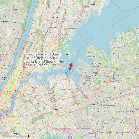 Map of Throgs Neck, 0.3 nmi NE of (depth 15 ft), Long Island Sound, New York Current Prediction Station