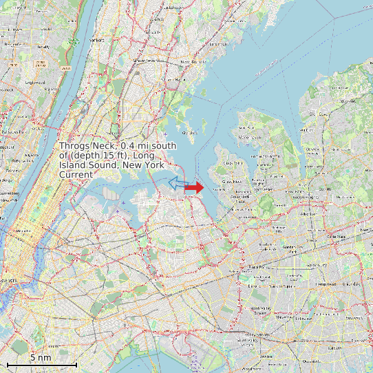 Map of Throgs Neck, 0.4 mi south of (depth 15 ft), Long Island Sound, New York Current Prediction Station