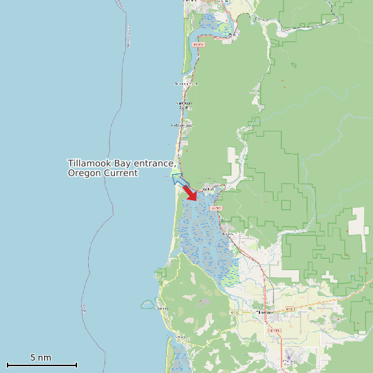 Map of Tillamook Bay entrance, Oregon Current Prediction Station