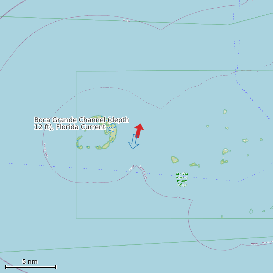 Map of Boca Grande Channel (depth 12 ft), Florida Current Prediction Station