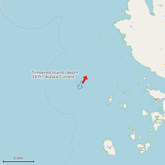 Map of Timbered Island (depth 14 ft), Alaska Current Prediction Station