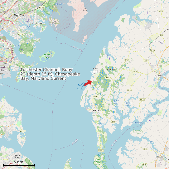 Map of Tolchester Channel, Buoy 22 (depth 15 ft), Chesapeake Bay, Maryland Current Prediction Station