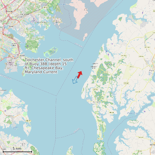 Map of Tolchester Channel, south of Buoy 38B (depth 15 ft), Chesapeake Bay, Maryland Current Prediction Station