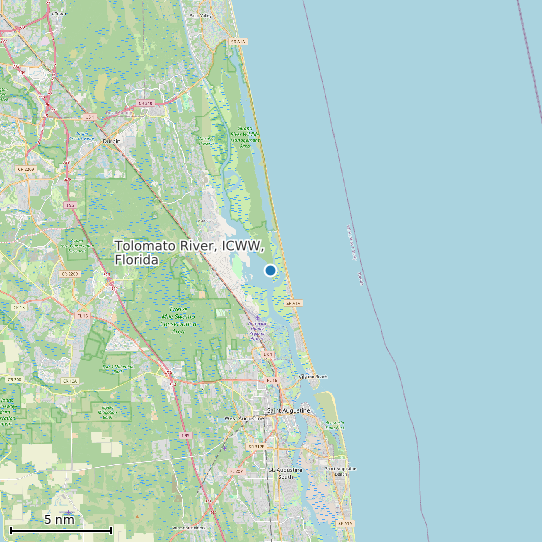 Map of Tolomato River, ICWW, Florida Tide Prediction Station