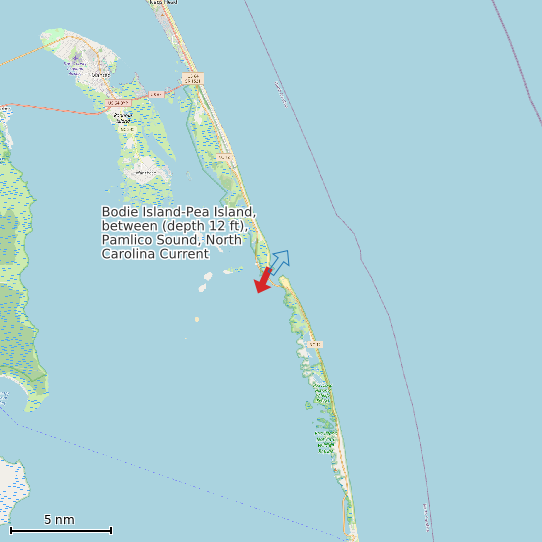 Map of Bodie Island-Pea Island, between (depth 12 ft), Pamlico Sound, North Carolina Current Prediction Station
