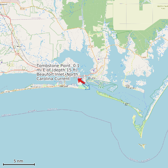 Map of Tombstone Point, 0.1 mi E of (depth 15 ft), Beaufort Inlet, North Carolina Current Prediction Station