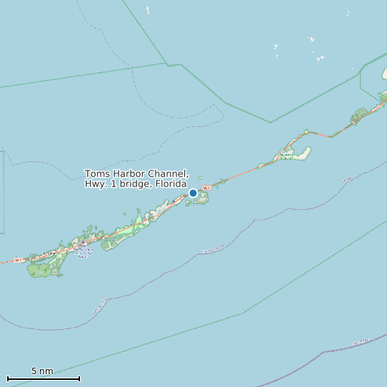 Map of Toms Harbor Channel, Hwy. 1 bridge, Florida Tide Prediction Station