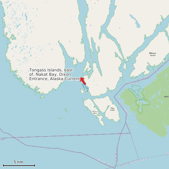 Map of Tongass Islands, east of, Nakat Bay, Dixon Entrance, Alaska Current Prediction Station