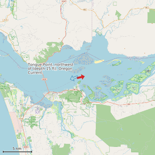 Map of Tongue Point, northwest of (depth 15 ft), Oregon Current Prediction Station