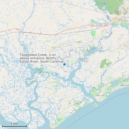 Map of Toogoodoo Creek, 2 mi above entrance, North Edisto River, South Carolina Tide Prediction Station