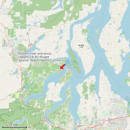 Map of Totten Inlet entrance (depth 14 ft), Puget Sound, Washington Current Prediction Station