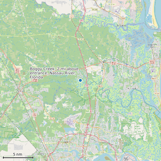 Map of Boggy Creek, 2 mi above entrance, Nassau River, Florida Tide Prediction Station