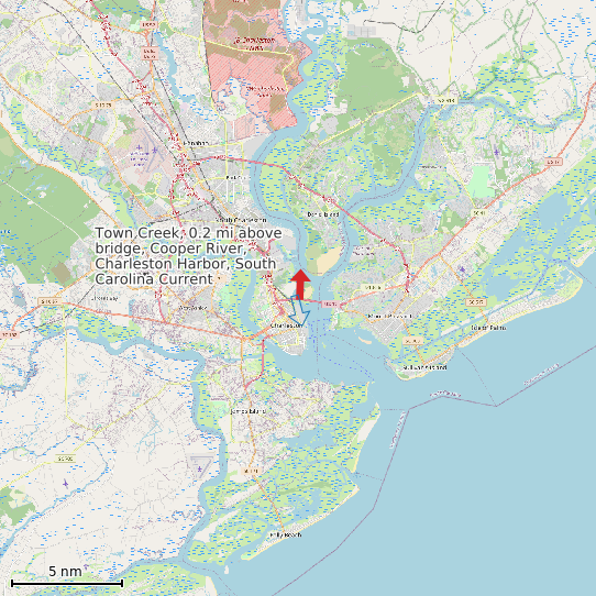 Map of Town Creek, 0.2 mi above bridge, Cooper River, Charleston Harbor, South Carolina Current Prediction Station