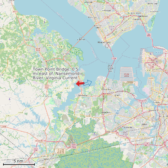 Map of Town Point Bridge, 0.5 mi east of, Nansemond River, Virginia Current Prediction Station
