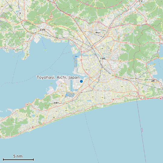 Map of Toyohasi, Aichi, Japan Tide Prediction Station