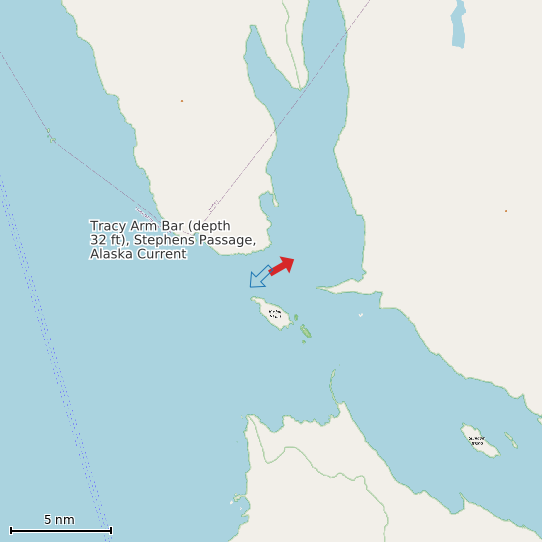 Map of Tracy Arm Bar (depth 32 ft), Stephens Passage, Alaska Current Prediction Station