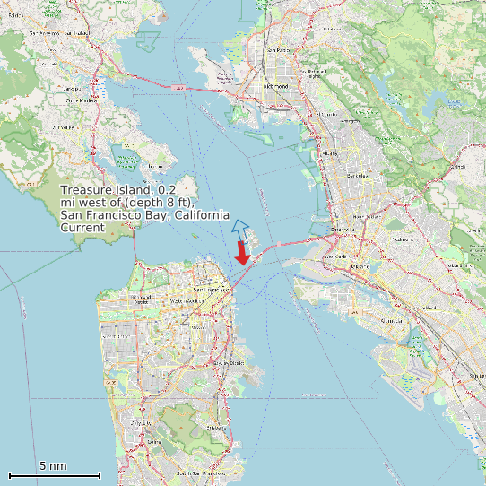 Map of Treasure Island, 0.2 mi west of (depth 8 ft), San Francisco Bay, California Current Prediction Station