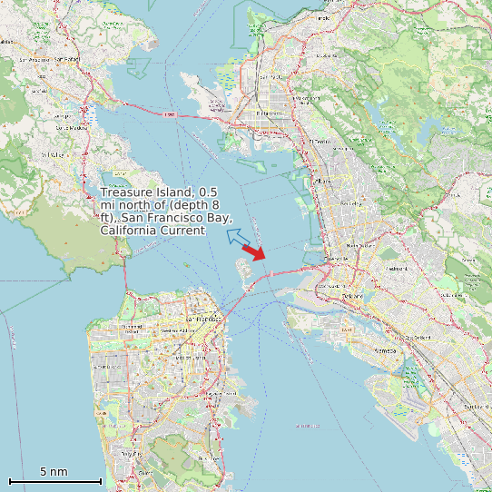 Map of Treasure Island, 0.5 mi north of (depth 8 ft), San Francisco Bay, California Current Prediction Station