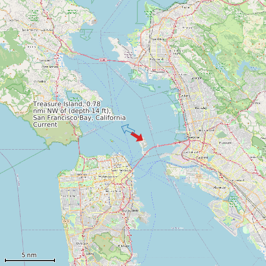 Map of Treasure Island, 0.78 nmi NW of (depth 14 ft), San Francisco Bay, California Current Prediction Station