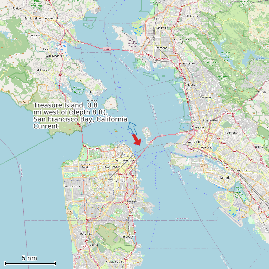 Map of Treasure Island, 0.8 mi west of (depth 8 ft), San Francisco Bay, California Current Prediction Station