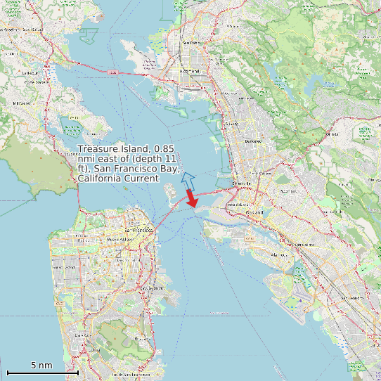 Map of Treasure Island, 0.85 nmi east of (depth 11 ft), San Francisco Bay, California Current Prediction Station