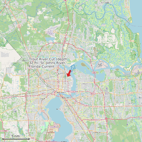 Map of Trout River Cut (depth 32 ft), St. Johns River, Florida Current Prediction Station