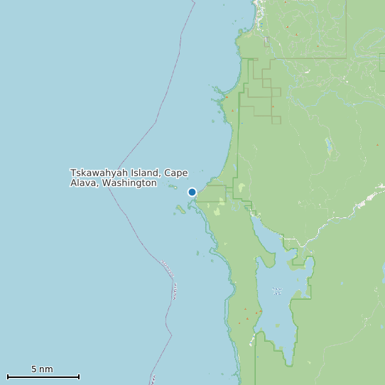 Map of Tskawahyah Island, Cape Alava, Washington Tide Prediction Station