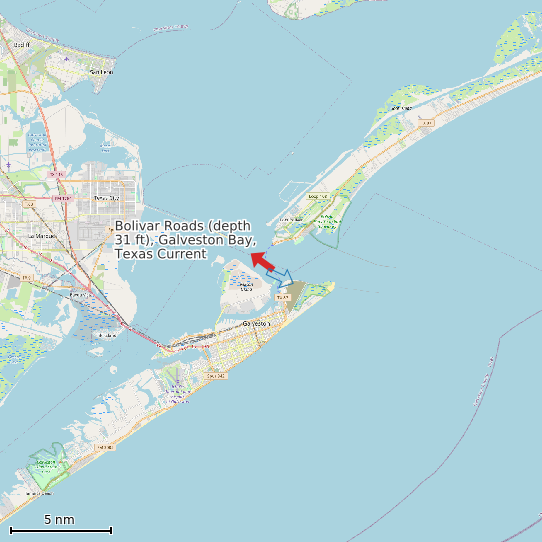Map of Bolivar Roads (depth 31 ft), Galveston Bay, Texas Current Prediction Station