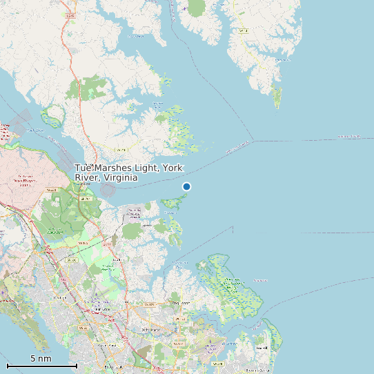 Map of Tue Marshes Light, York River, Virginia Tide Prediction Station