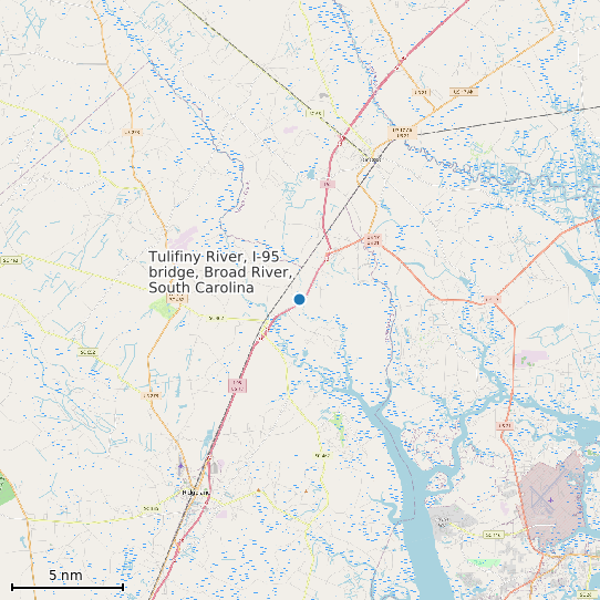 Map of Tulifiny River, I-95 bridge, Broad River, South Carolina Tide Prediction Station